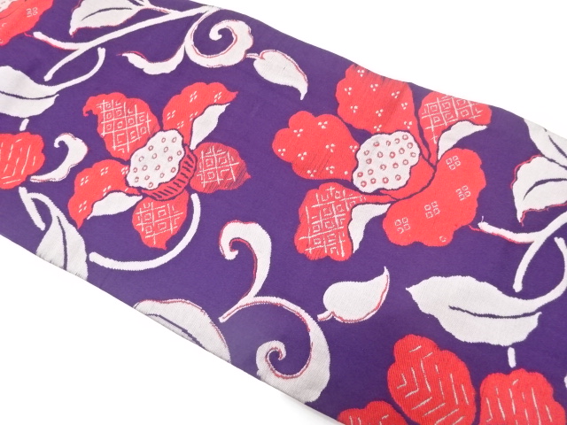 JAPANESE KIMONO / ANTIQUE NAGOYA OBI / SILK / WOVEN FLORAL ARABESQUE